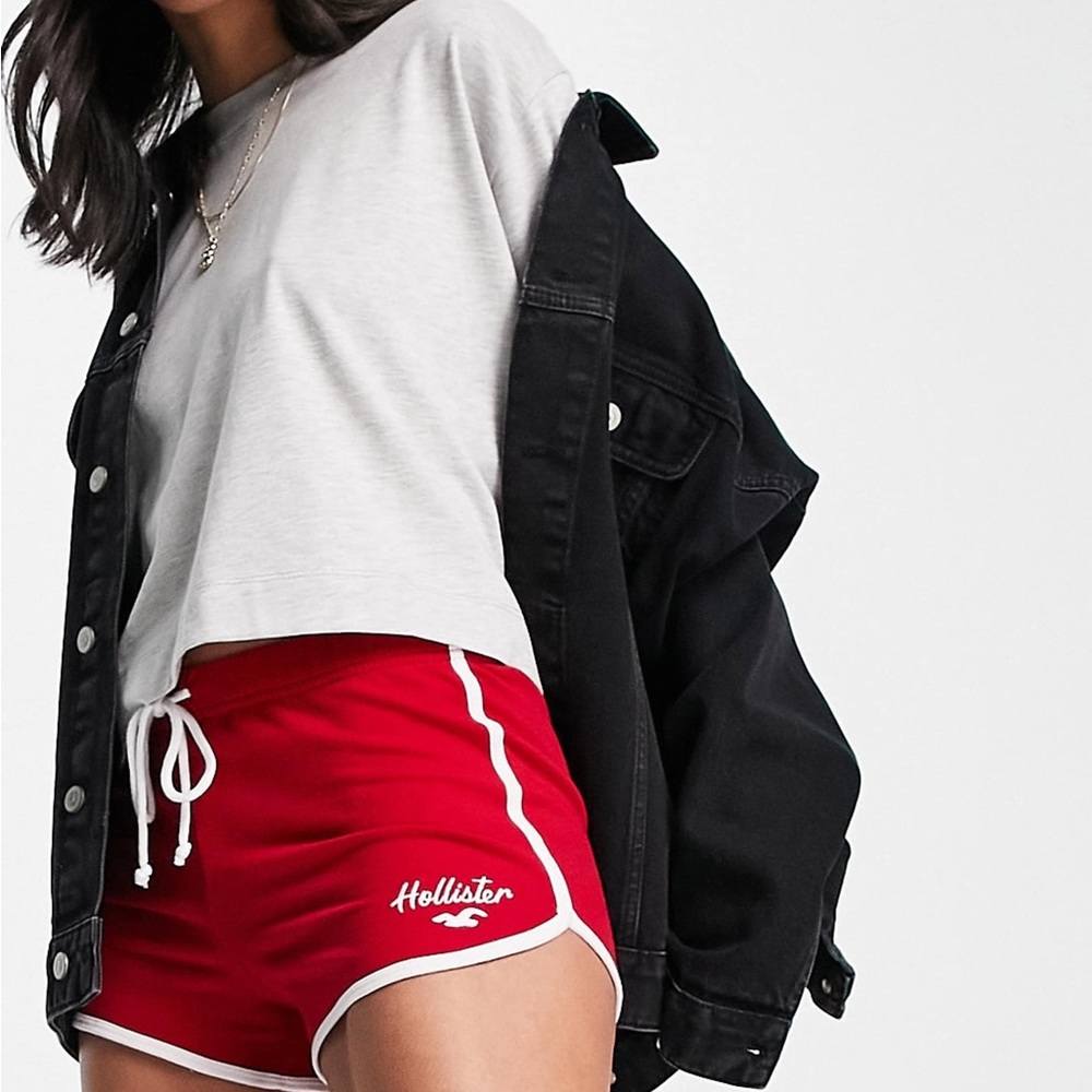 Hollister Red Athletic Drawstring Shorts with White Trim
